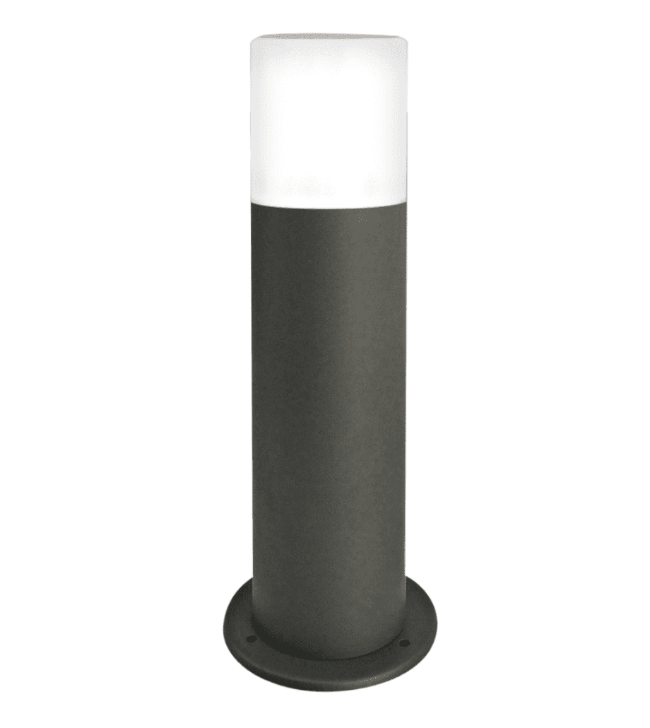 PALMA: Bolardo o sobremuro gris antracita, y opal blanco para bombilla E27, 40cm altura, Acontract. IP44.