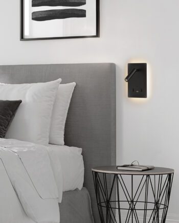 Aplique MANAT negro con Lector y luz indirecta 12W con doble USB ACB Iluminación