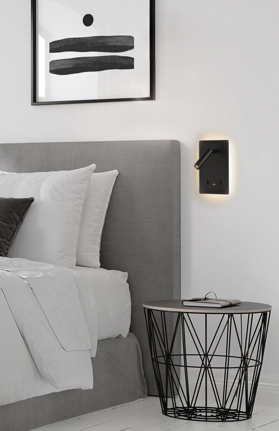 Aplique MANAT blanco con Lector y luz indirecta 12W con doble USB