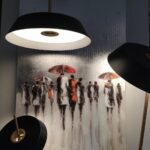 Lienzo LLUVIA de diseño vertical tamaño grande de colores grises con pan de plata Schuller