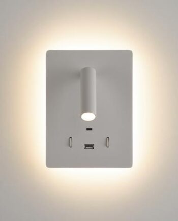 Aplique MANAT blanco con Lector y luz indirecta 12W con doble USB