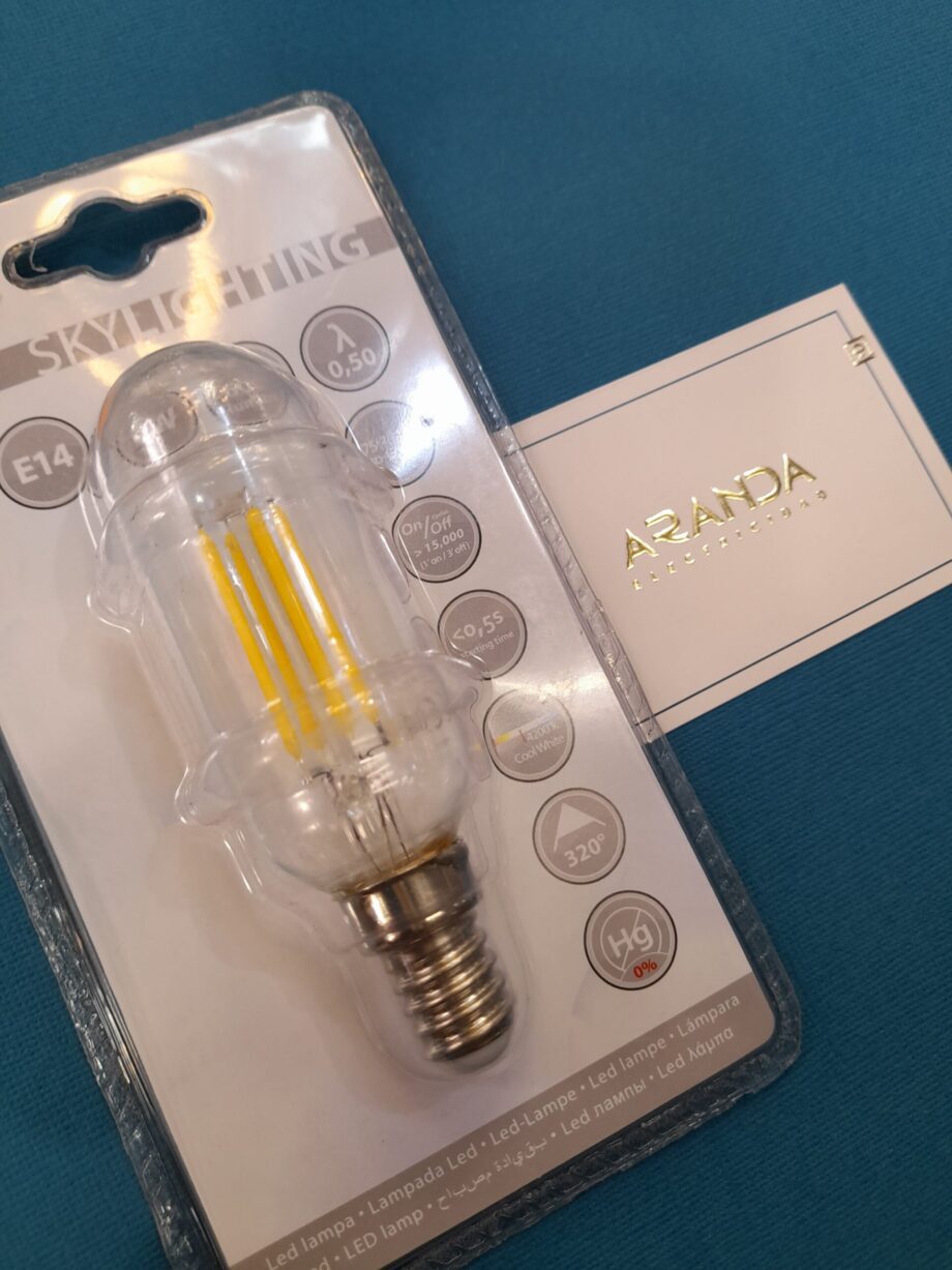 Bombilla Led tubular transparente E14 6w, luz neutra 4k Hepoluz 1406D. STOCK DISPONIBLE EN TIENDA