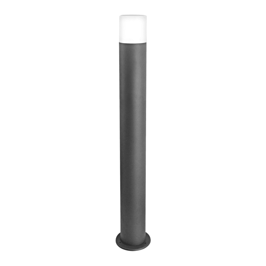 PALMA: Bolardo gris antracita, y opal blanco para bombilla E27, 80cm altura, Acontract. IP44.