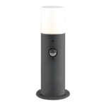 PALMA: Bolardo gris antracita, y opal blanco para bombilla E27, con detector de movimiento PIR, 40cm altura, Acontract. IP44.