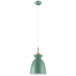 VOSS: Colgante individual VERDE con detalle de madera Haya, para bombilla E27, 10325 Jueric. 19cm. STOCK DISPONIBLE EN TIENDA