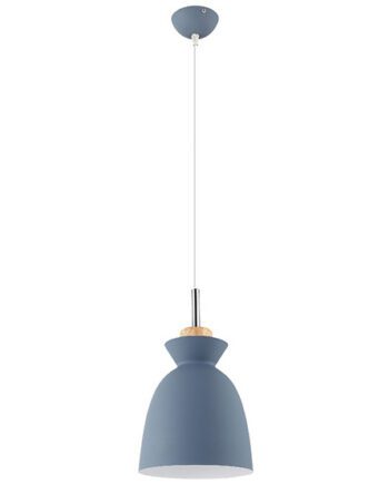 VOSS: Colgante individual GRIS piedra con detalle de madera Haya  para bombilla E27, 10326 Jueric. 19cm. STOCK EN TIENDA