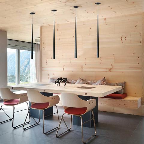 BENDIS: Colgante cónico diseño Negro empotrable , 12 cm diámetro con 5w Led E356220N Acb Iluminación. Hasta 150cm cable.