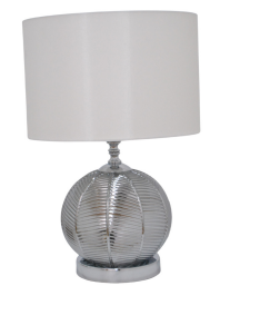 Lámpara de sobremesa cromo con cristal espejo fumé y pantalla cilindro blanca