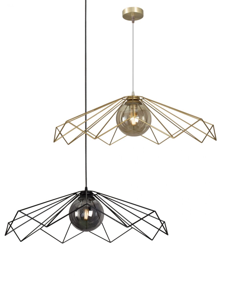 Colgante geométrico en negro con tulipa smoke para bombilla E27 Silvioss
