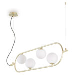 Lámpara latón en línea con 4 esferas opal para bombillas G9 Led regalo, 815 Marinisa. 68cm con punto desplazado. STOCK DISPONIBLE EN TIENDA