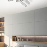 BRNO: Plafón cuadrado cromo con cristales, 28W Led con luz neutra 4k, 124/4 Acontract-Luz, 44 x 44cm.