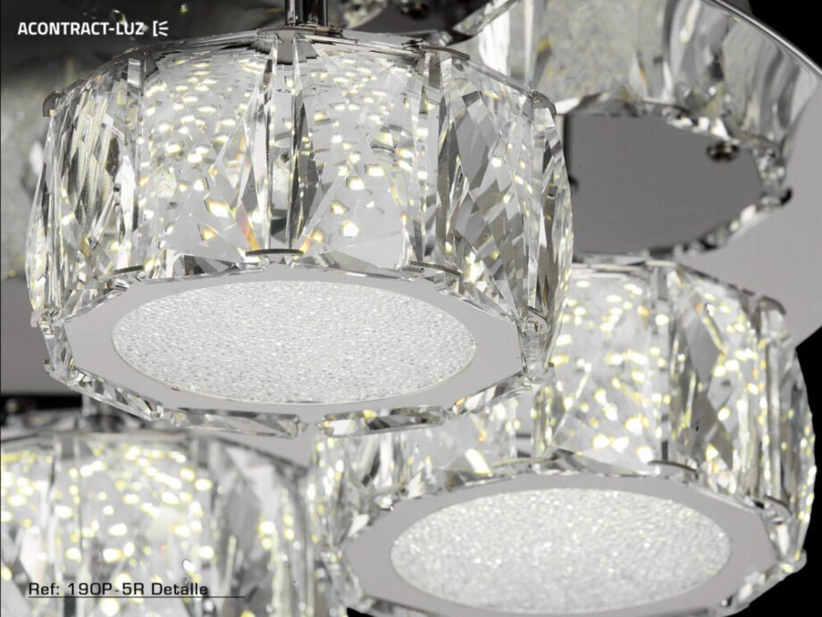 Plafón ELEGANCE redondo cromo con cristales 8 difusores K5 y 65W Led