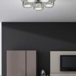 Plafón ELEGANCE redondo cromo con cristales 5 difusores de 40W Led