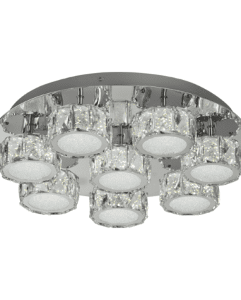 Plafón ELEGANCE redondo cromo con cristales 8 difusores K5 y 65W Led