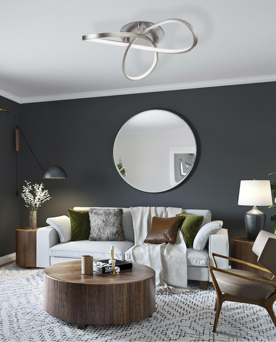Plafón LONDON níquel satinado y blanco diseño trebo de 40w Led en luz neutra Acontract-Luz