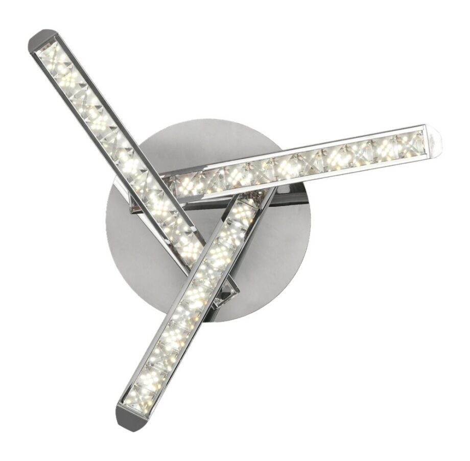 MANGLAR: Plafón redondo cromo con cristales, 3 brazos, 15W Led con luz neutra 4k,  Acontract-Luz, 37cm.