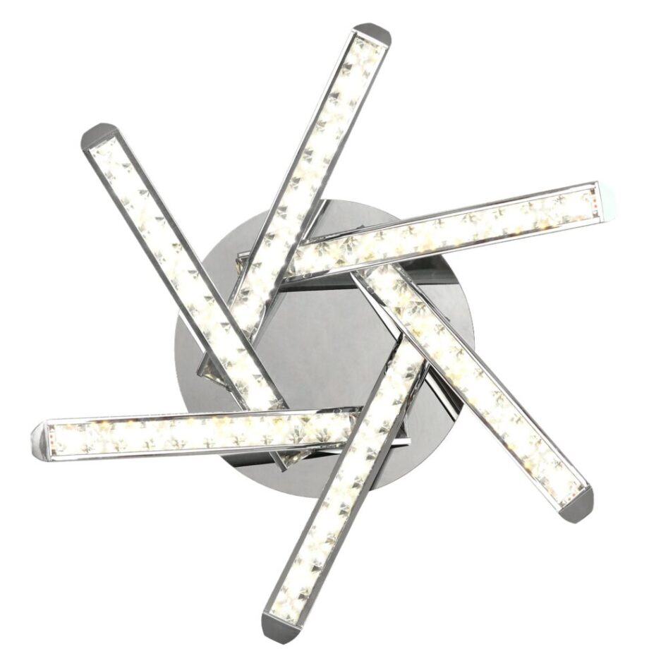 MANGLAR: Plafón redondo cromo con cristales, 6 brazos, 30W Led con luz neutra 4k,  Acontract-Luz, 46cm.