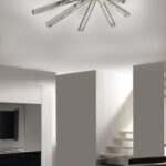 MANGLAR: Plafón redondo cromo con cristales, 8 brazos, 48W Led con luz neutra 4k,  Acontract-Luz, 57cm.