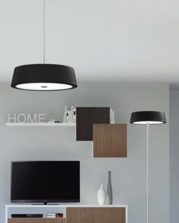 MONTECARLO: Lámpara colgante plafón negro de 30w en luz neutra 4k, 301T-B Acontract-Luz. 40 x 15,5cm hasta 125cm altura.