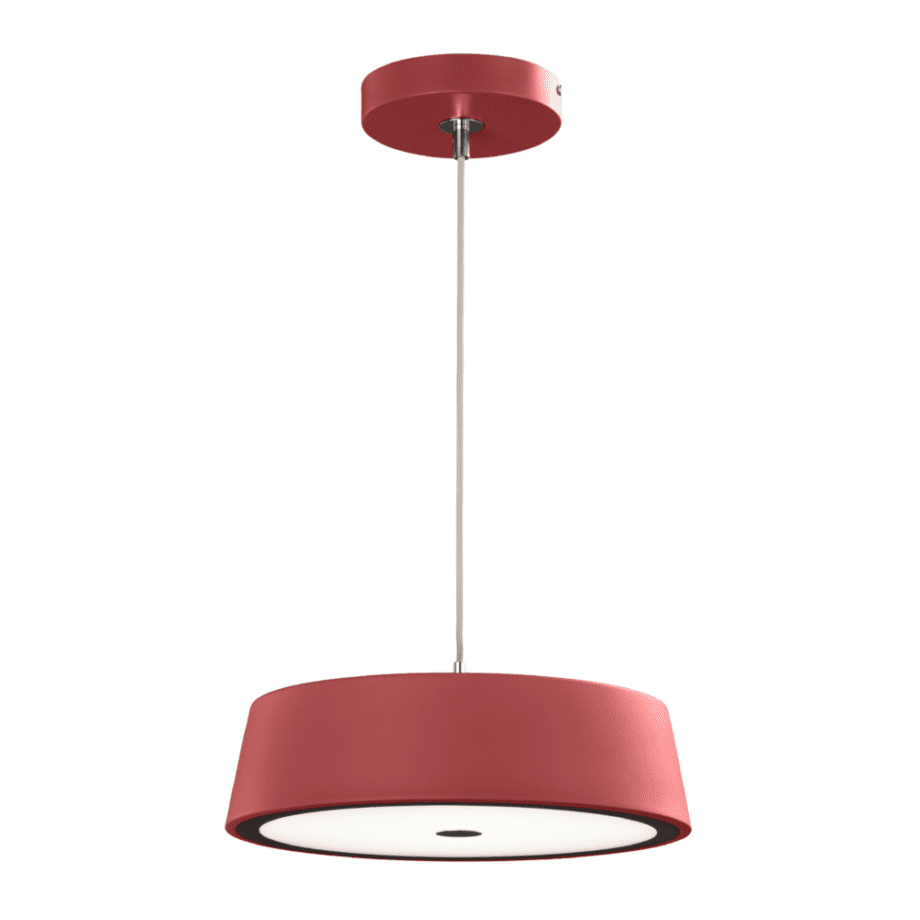 MONTECARLO: Lámpara colgante plafón rojo de 30w en luz neutra 4k, 301T-B Acontract-Luz. 40 x 15,5cm hasta 125cm altura.
