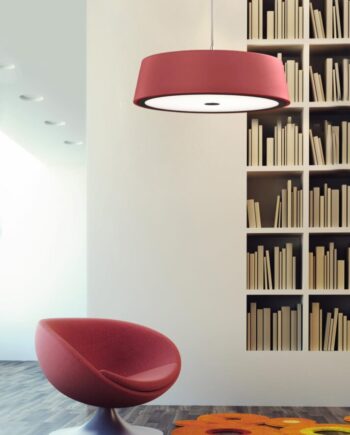 MONTECARLO: Lámpara colgante plafón rojo de 30w en luz neutra 4k, 301T-B Acontract-Luz. 40 x 15,5cm hasta 125cm altura.