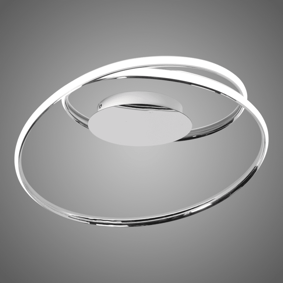 NEW YORK: Plafón / Aplique de pared cromo y blanco diseño looping, 47w en luz neutra 4k, Acontract-Luz. 51 x 15cm.