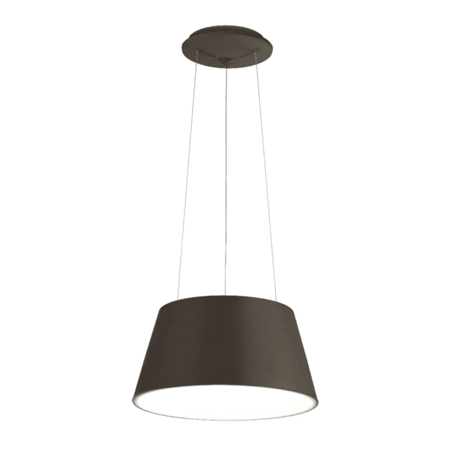 OSLO 177: Lámpara de campana café de 36w Led en luz cálida 3k, Acontract-Luz. 45 x 45cm hasta 245cm altura.