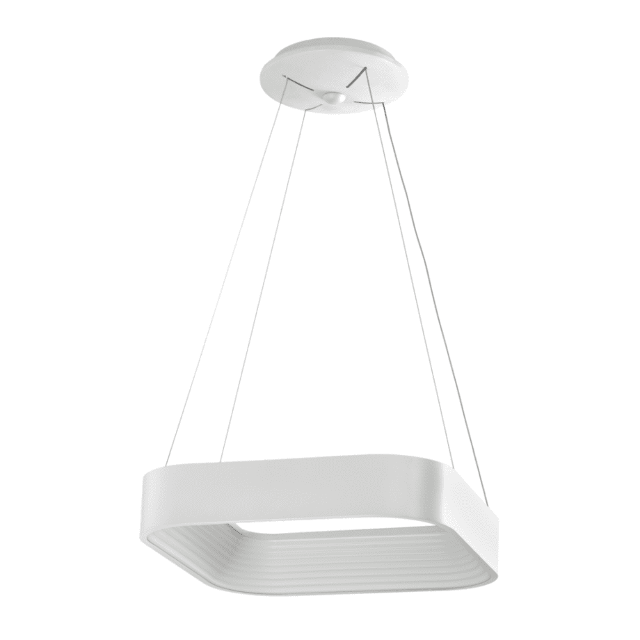 PRAGA 173: Lámpara de cuadrado blanco de perfil ancho de 28w Led en luz neutra 4k, Acontract-Luz. 45 x 45cm hasta 200cm altura.