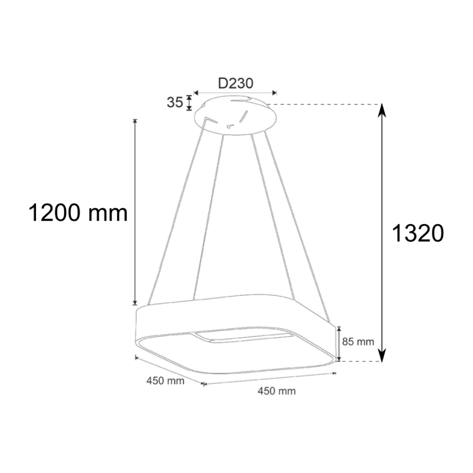 PRAGA 173: Lámpara de cuadrado gris oscuro de perfil ancho de 28w Led en luz neutra 4k, Acontract-Luz. 45 x 45cm hasta 200cm altura.