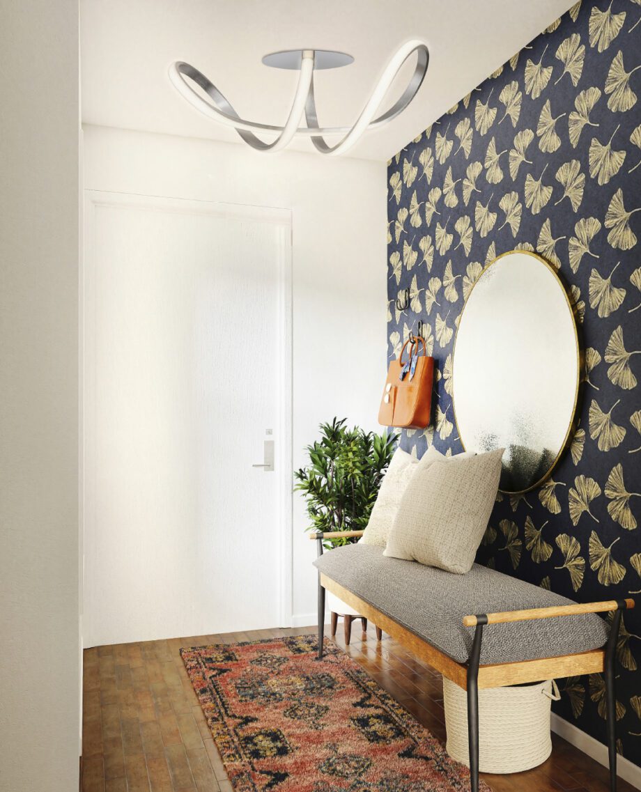 SAN FRANCISCO: Plafón / Aplique de pared níquel satinado y blanco diseño lazo, 30w en luz neutra 4k, Acontract-Luz. 58 x 20cm.