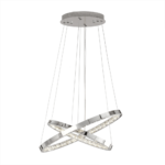 SAN MARINO 123/2: Lámpara dobles aro cromo redonda con cristales, 29W Led en Luz neutra 4k, Acontract-Luz. 57cm diámetro cable hasta 120cm.