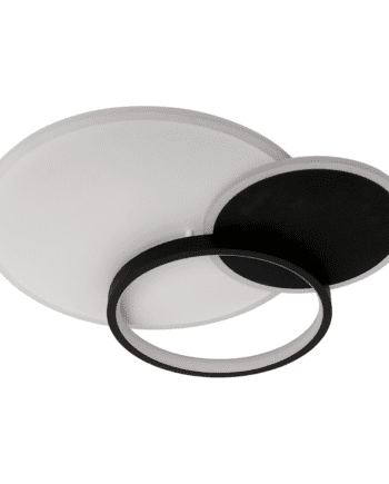 SINTRA: Plafón Led blanco y negro,  acrílico aros de 47w con mando a distancia, Acontract-Luz. 45 X 43cm.