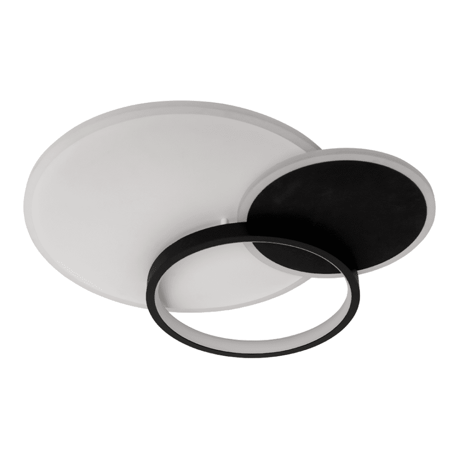 SINTRA: Plafón Led blanco y negro,  acrílico aros de 47w con mando a distancia, Acontract-Luz. 45 X 43cm.
