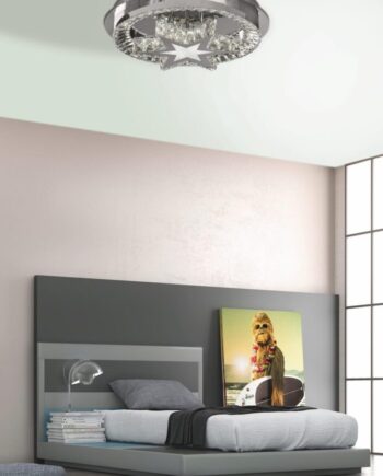 STAR: Plafón redondo cromo con cristales dibujo estrella, 36W Led con luz neutra 4k,  Acontract-Luz, 40cm.