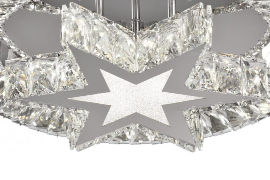 STAR: Plafón redondo cromo con cristales dibujo estrella, 36W Led con luz neutra 4k,  Acontract-Luz, 40cm.