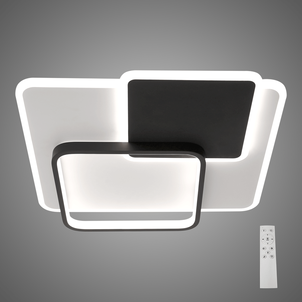 TAVIRA: Plafón Led blanco y negro, metal y acrílico cuadrados de 67w con mando a distancia, Acontract-Luz. 45 X 45cm.
