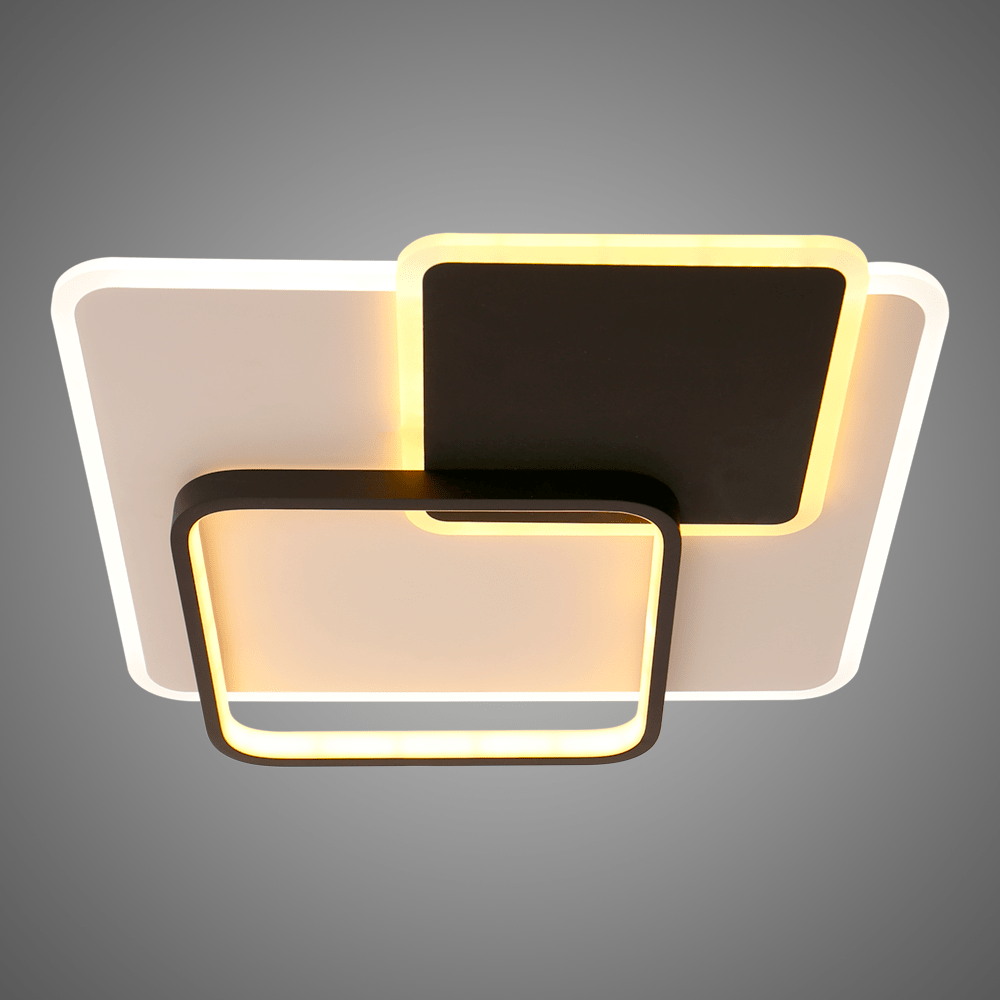 TAVIRA: Plafón Led blanco y negro, metal y acrílico cuadrados de 67w con mando a distancia, Acontract-Luz. 45 X 45cm.