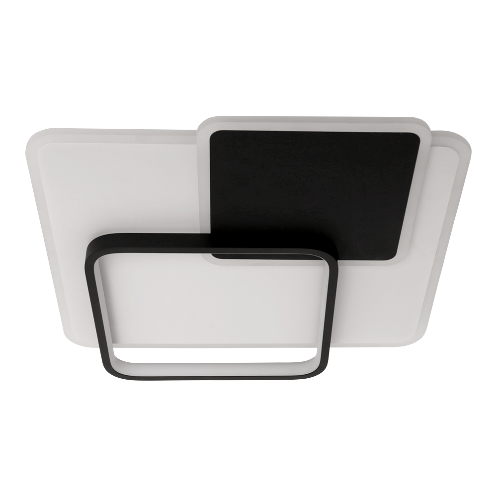 TAVIRA: Plafón Led blanco y negro, metal y acrílico cuadrados de 67w con mando a distancia, Acontract-Luz. 45 X 45cm.