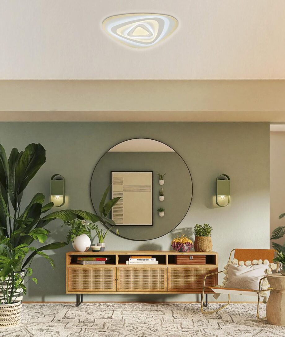 THAI Jr: Plafón Led blanco y acrílico con 70w Led con mando a distancia, Acontract-Luz. 41cm.