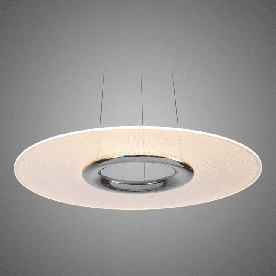 TURIA 205: Lámpara plata con difusor redondo PMMA transparente de 32w en luz neutra 4k, Acontract-Luz. 50 x 120cm.
