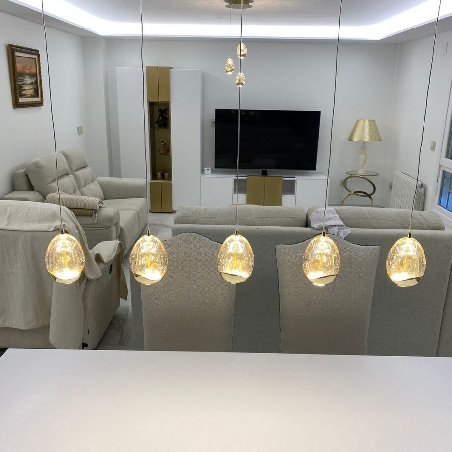 Lámpara línea 5 luces ROCIO+ lámpara redonda 3 luces ROCIO ORO, SCHULLER. STOCK DISPONIBLE EN TIENDA