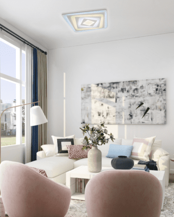 MAYA: Plafón Led blanco y acrílico de 108w con mando a distancia, Acontract-Luz. 50 X 50cm.