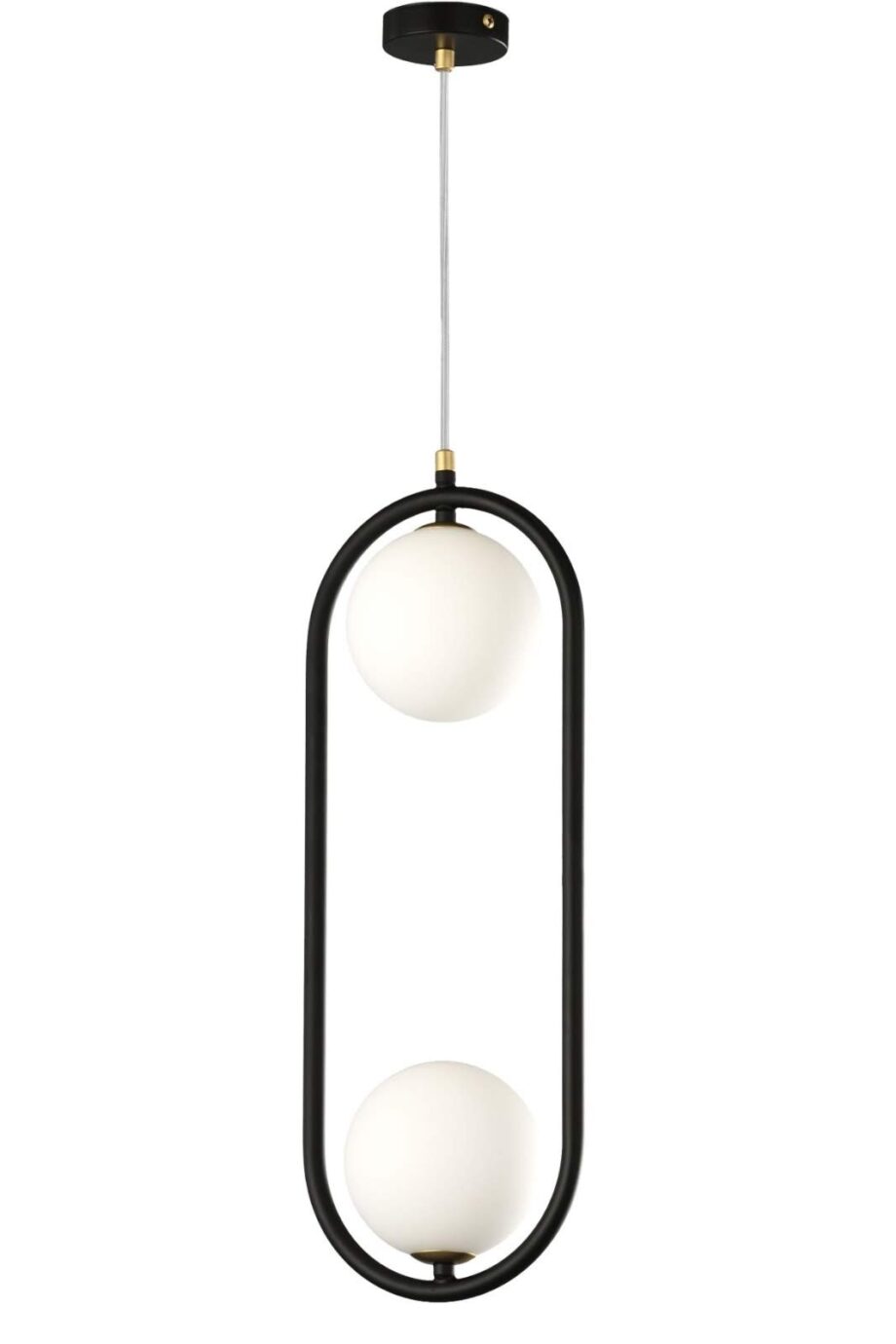 OVI: Colgante oval negro, con dos tulipas de cristal para bombillas Led en g9, Anperbar. Con 250cm cable transparente. STOCK DISPONIBLE EN TIENDA