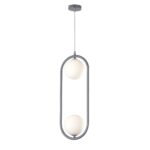 OVI: Colgante oval gris, con dos tulipas de cristal para bombillas Led en g9, Anperbar. Con 250cm cable transparente. STOCK DISPONIBLE EN TIENDA