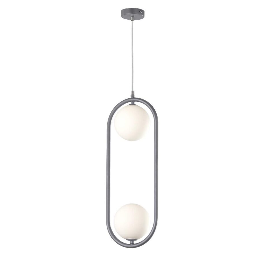 OVI: Colgante oval gris, con dos tulipas de cristal para bombillas Led en g9, Anperbar. Con 250cm cable transparente. STOCK DISPONIBLE EN TIENDA