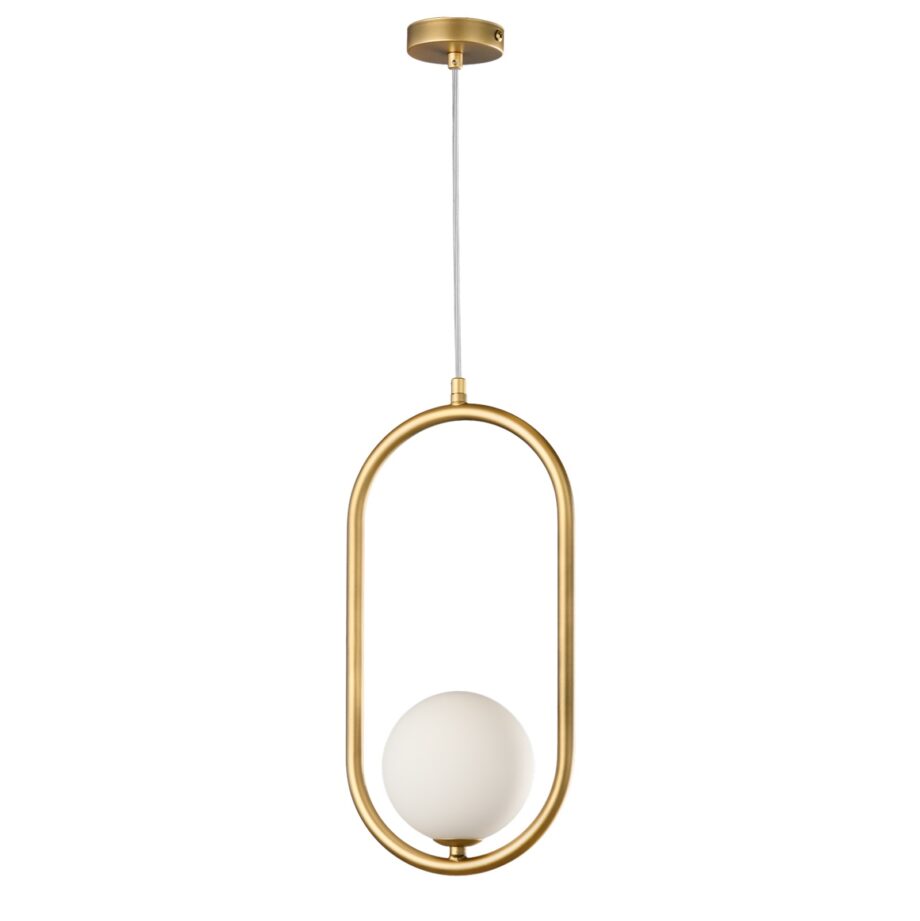 OVI: Colgante Oval dorado con una esfera redonda opal con 250cm cable transparente, Anperbar. 10cm. STOCK DISPONIBLE EN TIENDA