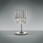 TIARA: Lámpara de sobremesa cromo con plaquetas de cristal y cromado.  605274 Schuller.  42 cm altura con 1 bombilla Led G9. STOCK EN TIENDA