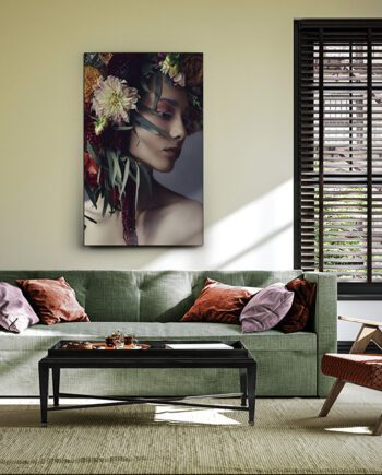 ARTEMISA: Fotografía en Cristal, mujer con flores,  788537 Schuller. 80 x 130 cm.