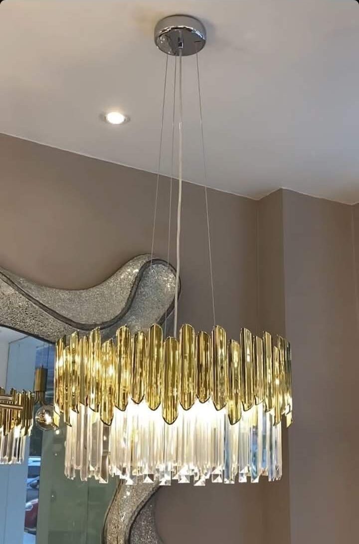 TIARA - Lámpara de techo Oro y cristales transparentes con 6 bombillas G9 Led