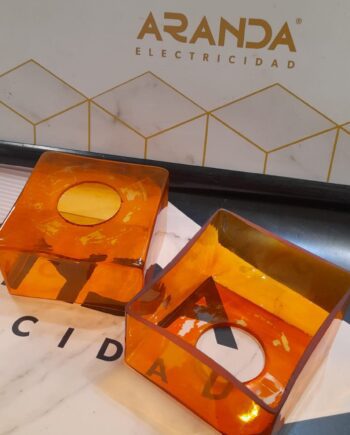Tulipa de cristal cuadrada naranja cortada en diagonal 11 x 11 base con agujero 5cm